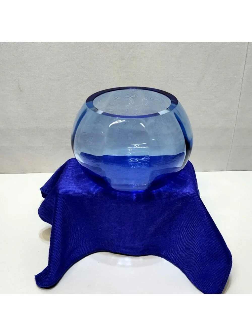 Tiffin Optic Copen Blue Art Glass Bowl Handcrafted Elegant Collectible Vintage